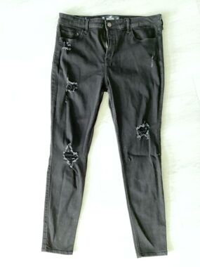 Hollister 15R Skinny Black Jeans Distressed 32x30